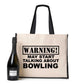 Warning May Talk About Bowling Tote Bag Crown Green Ladies Canvas Shopper