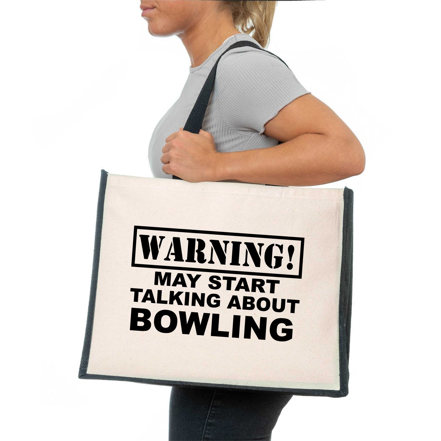 Warning May Talk About Bowling Tote Bag Crown Green Ladies Canvas Shopper