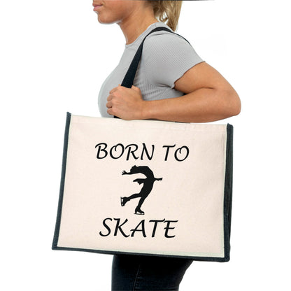 Born To Skate Tote Bag Birthday Ice Skating Gift For Ladies Canvas Shopper