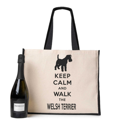 Keep Calm & Walk Welsh Terrier Tote Bag Dog Lovers Ladies Canvas Shopper