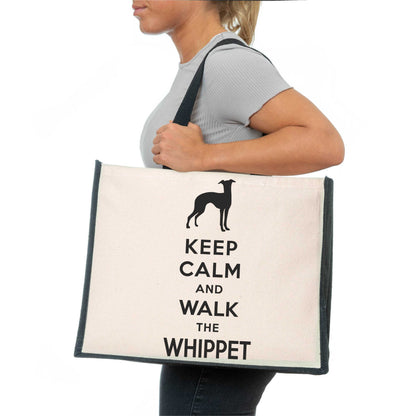 Keep Calm & Walk The Whippet Tote Bag Dog Lovers Ladies Canvas Shopper