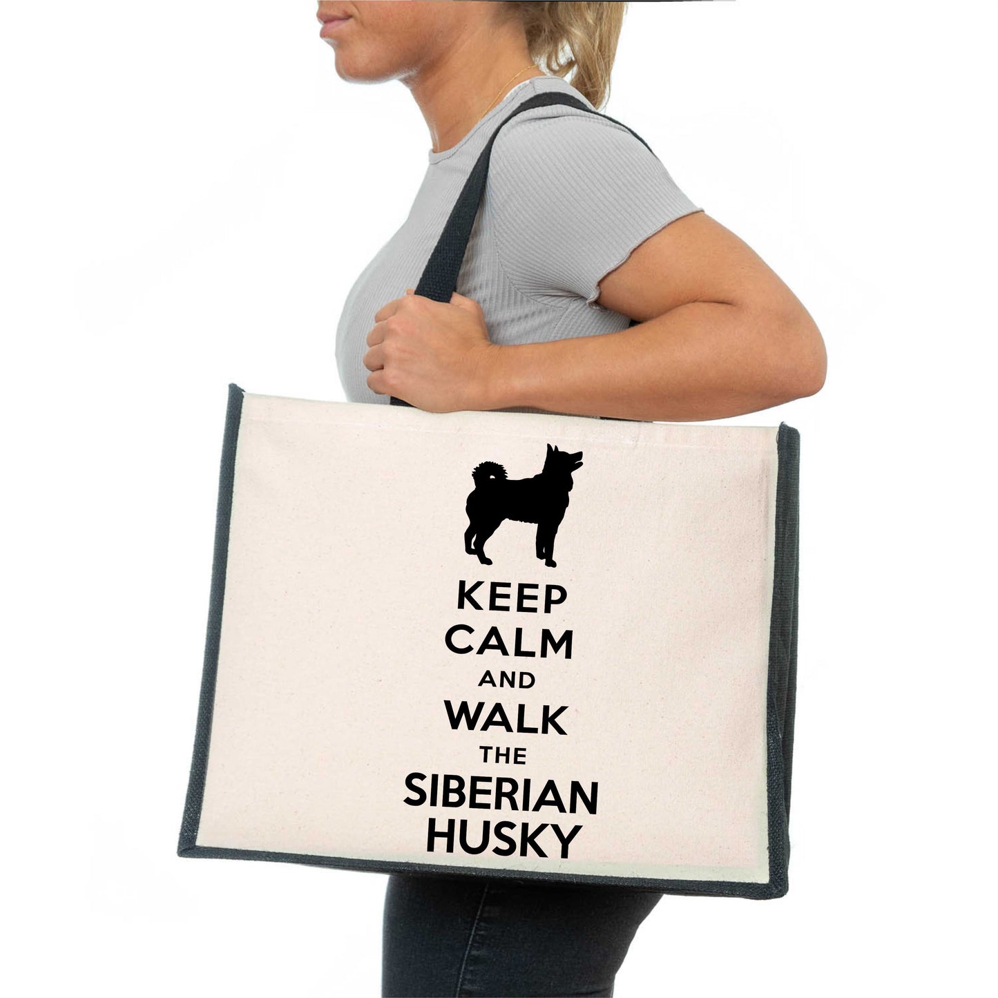 Keep Calm & Walk Siberian Husky Tote Bag Dog Lovers Ladies Canvas Shopper