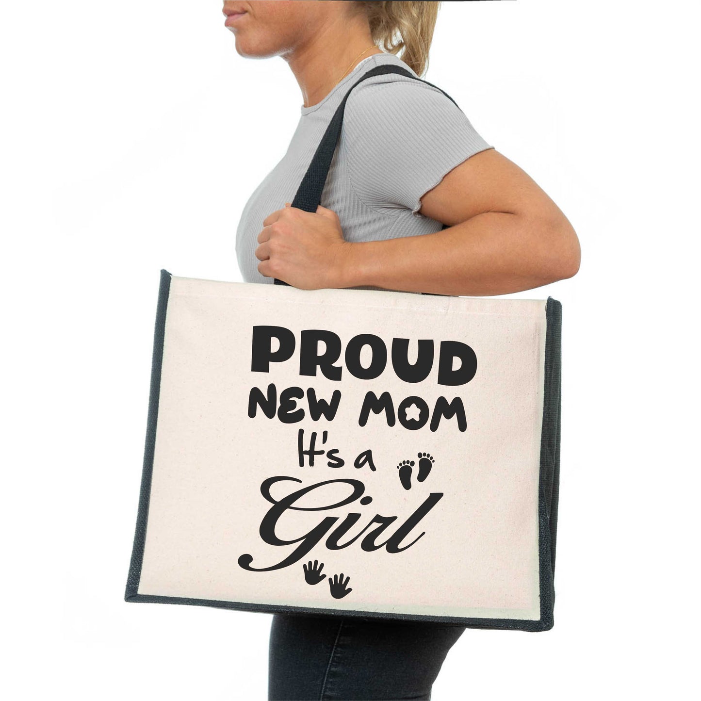 Proud New Mom It's A Girl Tote Bag New Baby Ladies Canvas Shopper