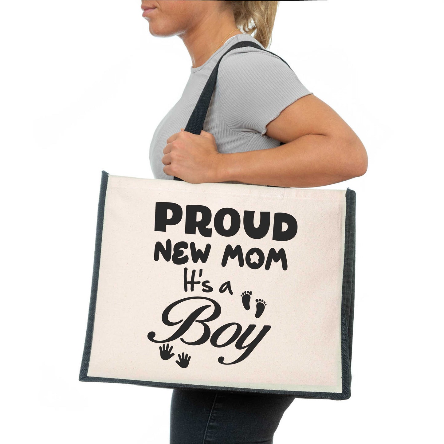 Proud New Mom It's A Boy Tote Bag New Baby Ladies Canvas Shopper
