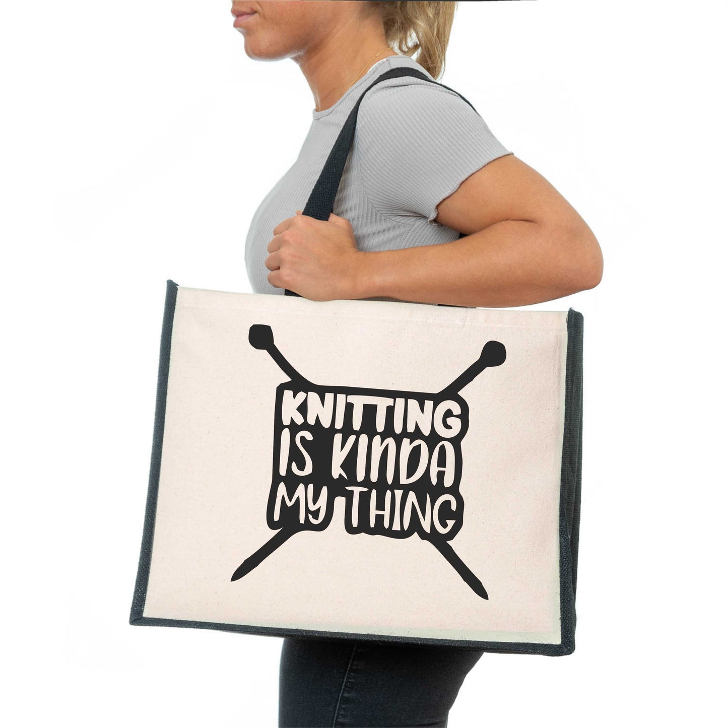 Knitting Is Kinda My Thing Tote Crafting Birthday Gift Ladies Canvas Shopper