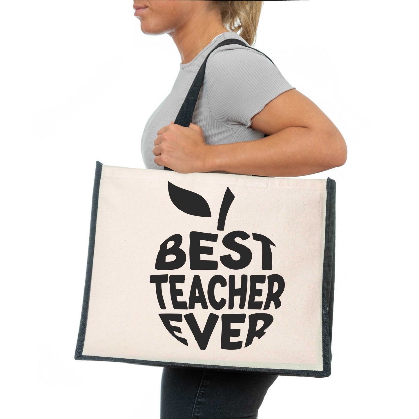 Best Teacher Ever Tote Bag Birthday Gift Ladies Canvas Shopper