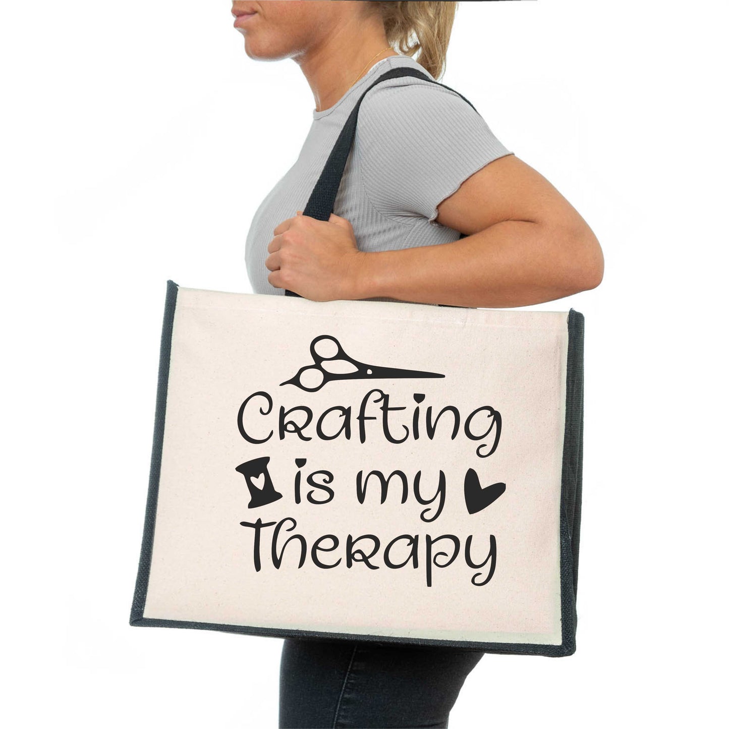 Crafting Is My Therapy Tote Bag Crafters Birthday Gift Ladies Canvas Shopper