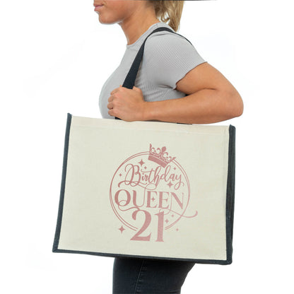 Birthday Queen 21 Tote Jute Bag 21st Birthday Gift Idea Canvas Shopper