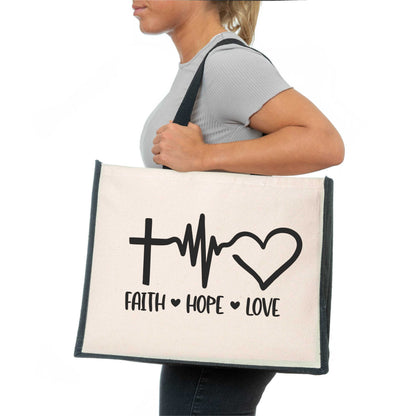 Faith Hope Love Tote Bag Church Religion Gift Ladies Canvas Shopper
