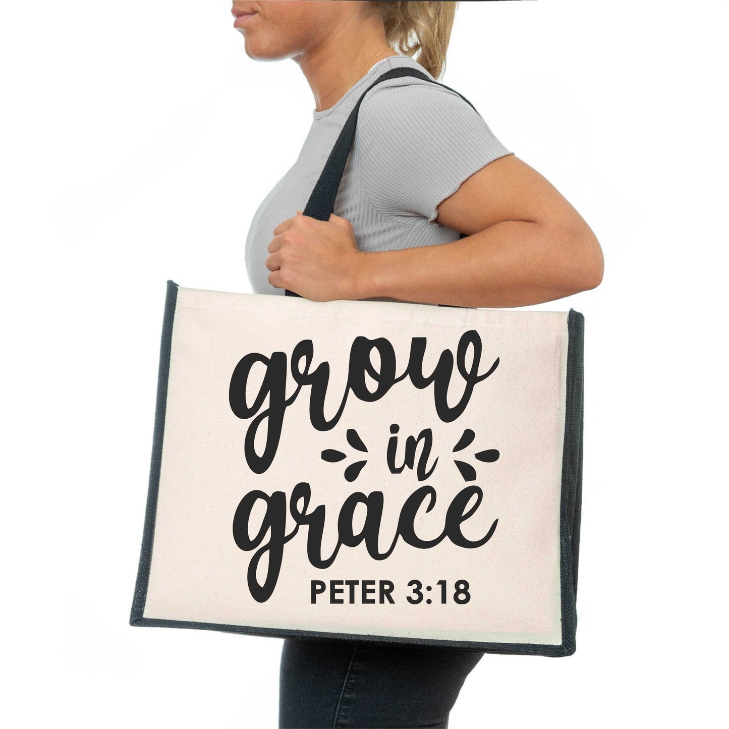 Grow in Grace Tote Bag Church Religion Gift Ladies Canvas Shopper