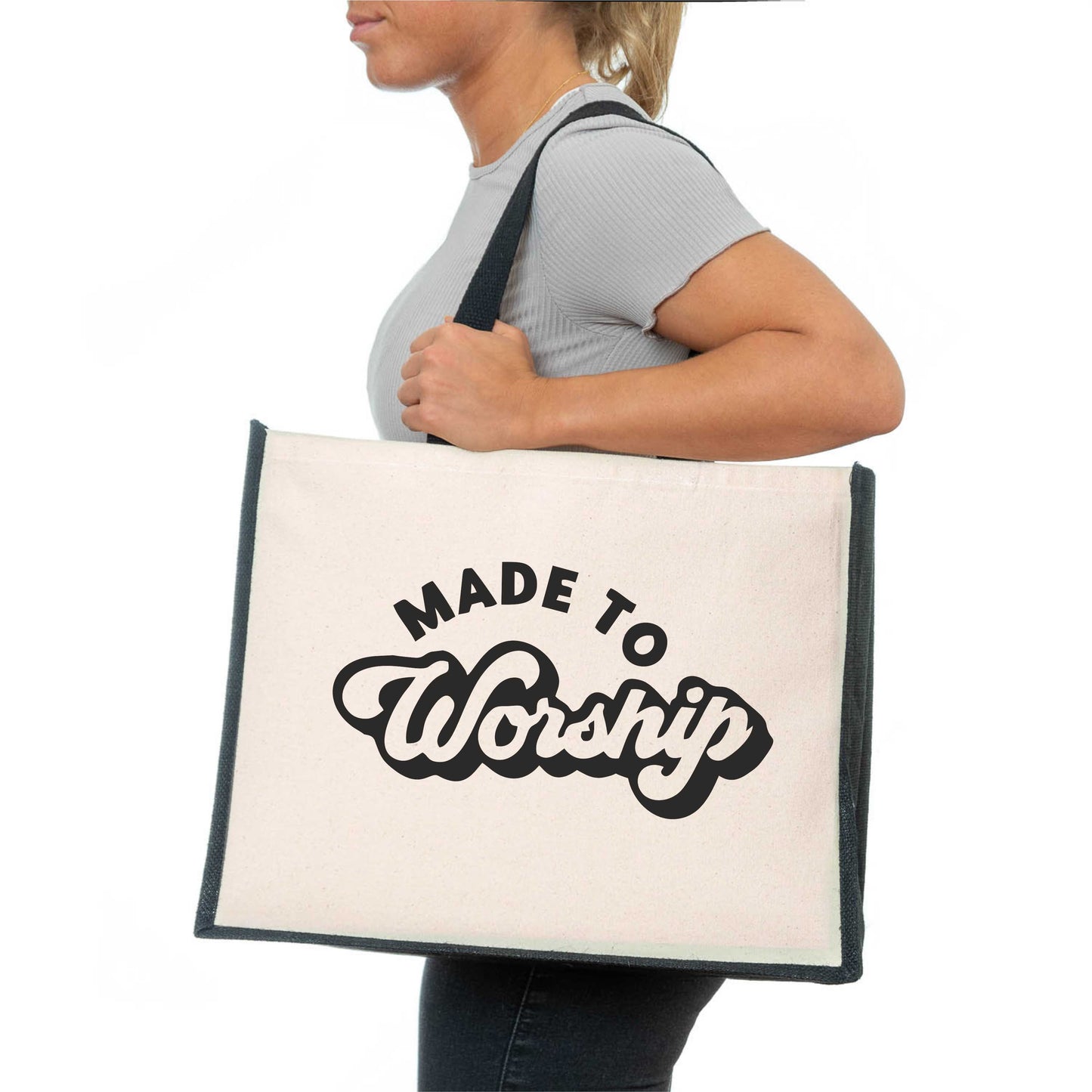 Made To Worship Tote Bag Church Religion Gift Ladies Canvas Shopper