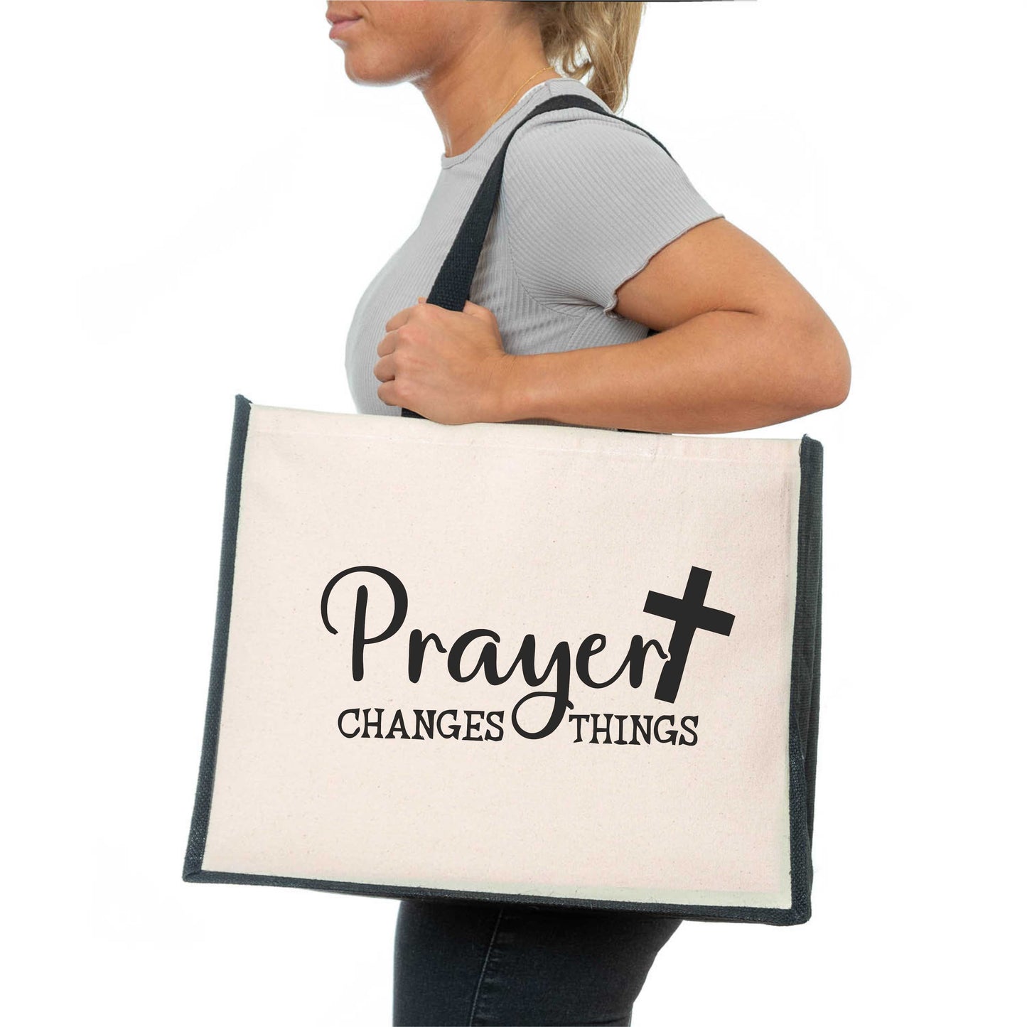 Prayer Changes Things Tote Bag Church Religion Gift Ladies Canvas Shopper
