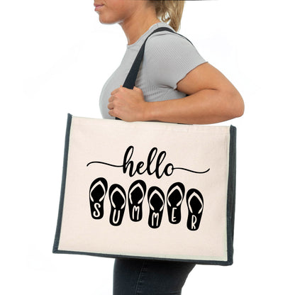 Hello Summer Beach Tote Bag Great For Holiday Travel Ladies Canvas Shopper