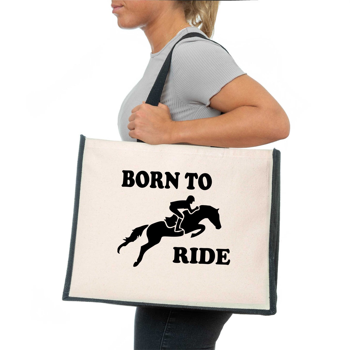 Born To Ride Tote Bag Horse Lovers Gift Ladies Canvas Shopper