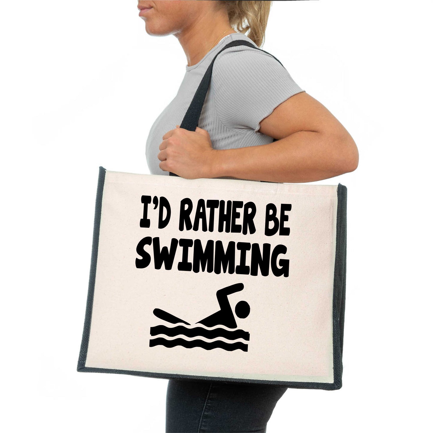 I'd Rather Be Swimming Tote Bag Birthday Gift Ladies Canvas Shopper