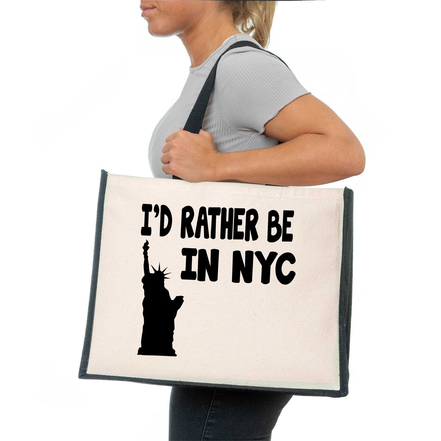 I'd Rather Be In New York Tote Bag Holiday Birthday Gift Ladies Canvas Shopper