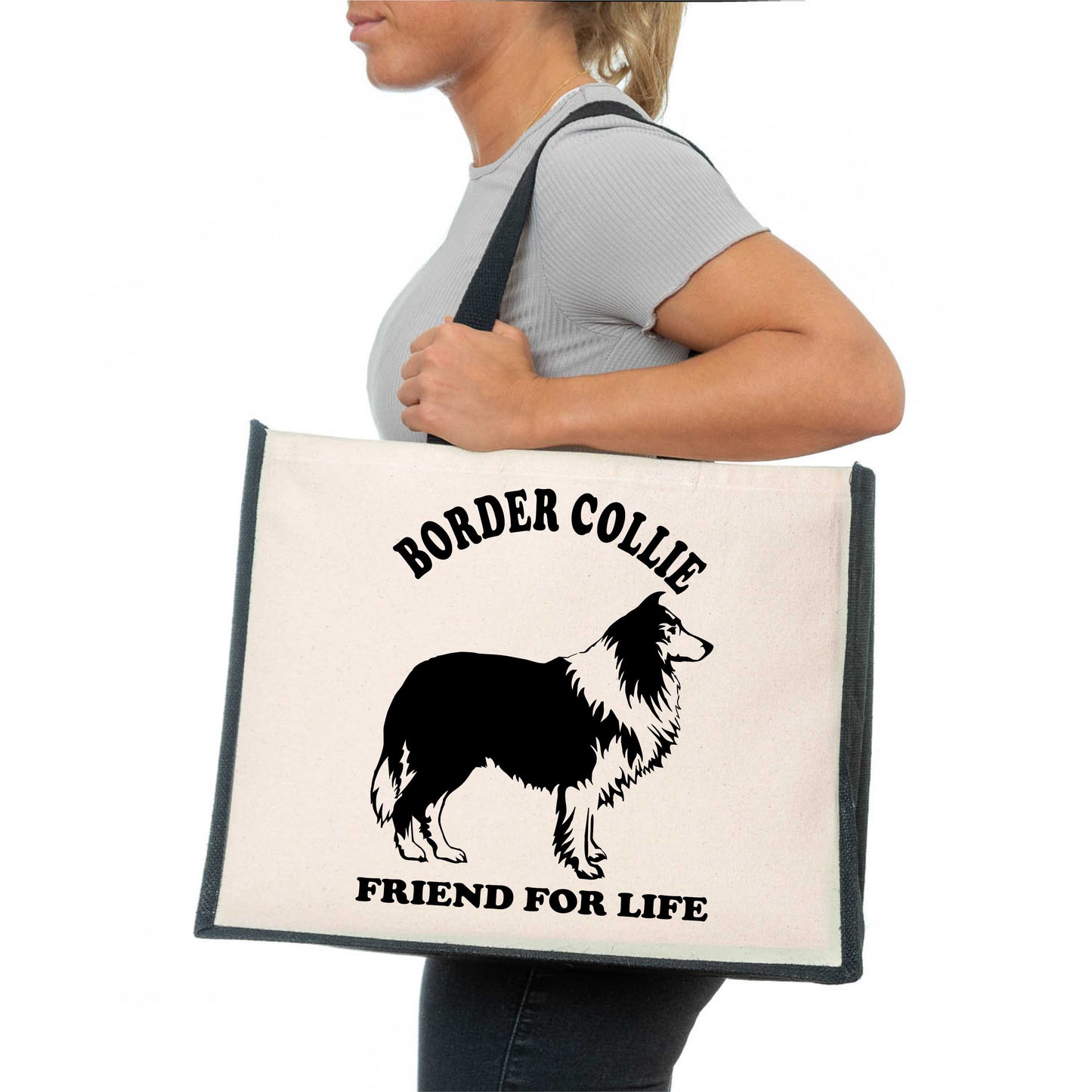 Border Collie Tote Bag Dog Lovers Birthday Gift Ladies Canvas Shopper