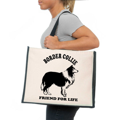 Border Collie Tote Bag Dog Lovers Birthday Gift Ladies Canvas Shopper