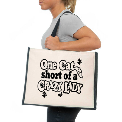 One Cat Short Tote Bag Cat Lovers Gift Ladies Canvas Shopper