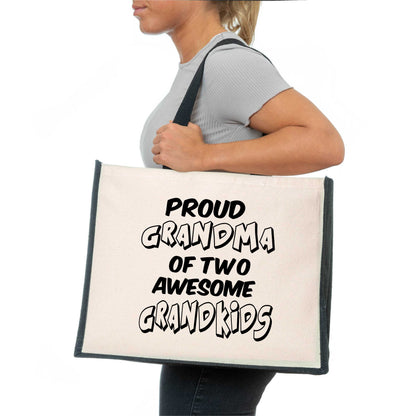 Proud Grandma Of 2 Grandkids Tote Bag Nan Nanny Ladies Canvas Shopper
