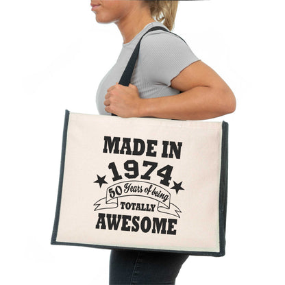 50th Birthday Made In 1974 Tote Bag Age 50 Birthday Ladies Canvas Shopper