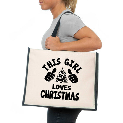 This Girl Loves Christmas Tote Bag Birthday Ladies Canvas Shopper