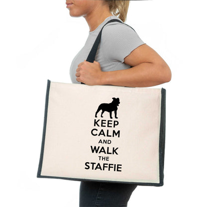 Keep Calm & Walk The Staffie Tote Bag Dog Lovers Ladies Canvas Shopper