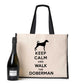 Keep Calm & Walk The Doberman Tote Bag Dog Lovers Ladies Canvas Shopper