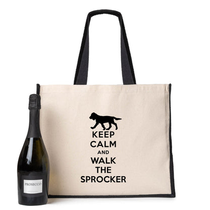 Keep Calm Walk The Sprocker Tote Bag Gift Dog Lovers Ladies Canvas Shopper