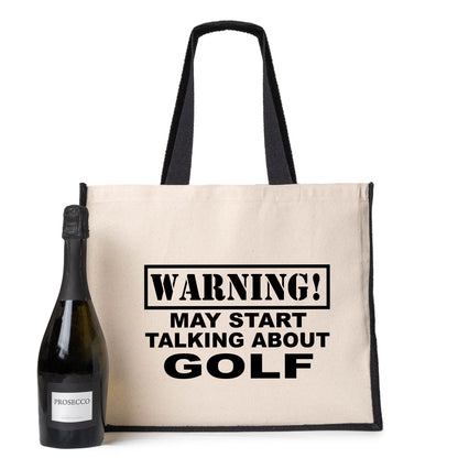 Warning May Talk Golf Tote Bag Gift Golfer's Gift Ladies Canvas Shopper