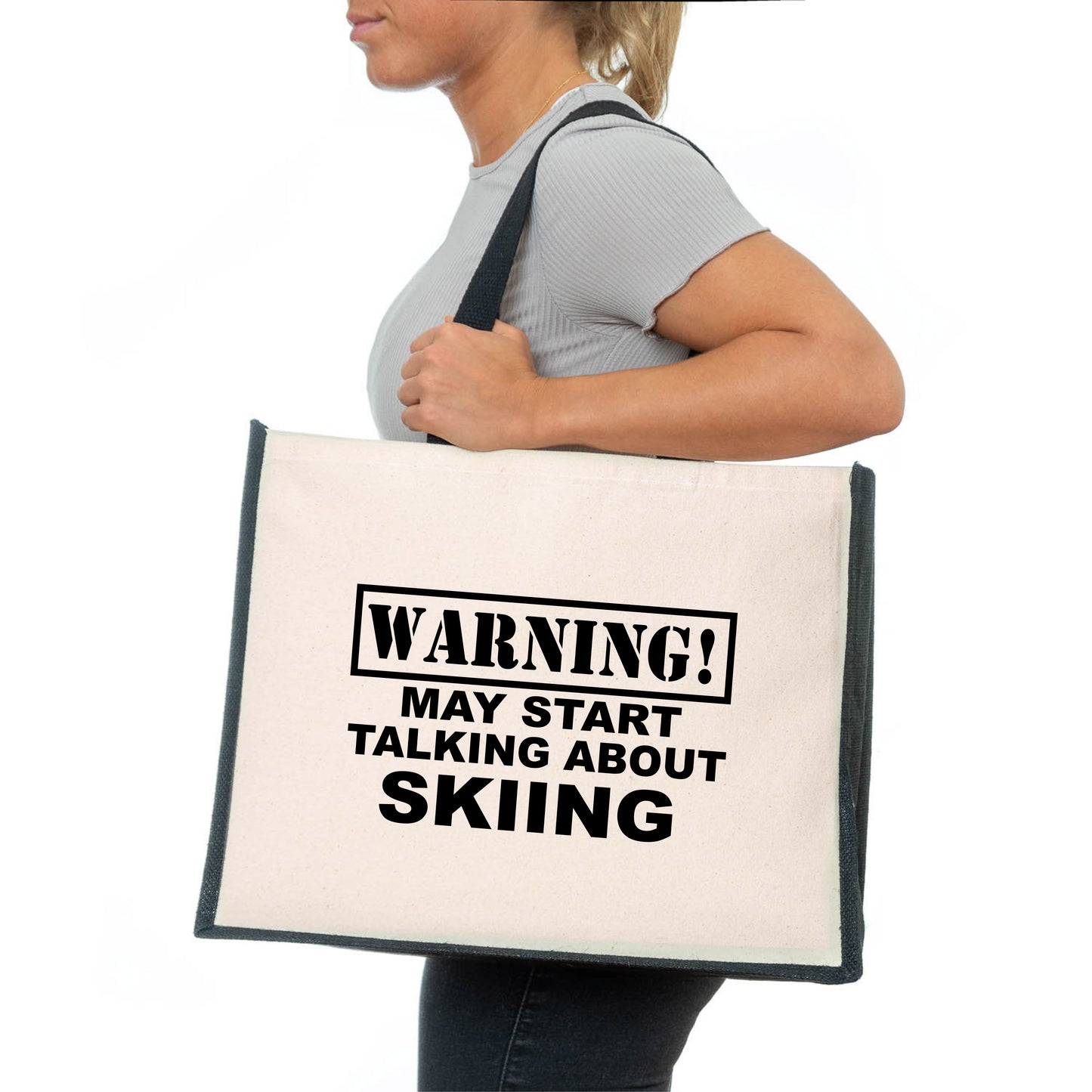 Warning May Talk About Skiing Tote Bag Skiers Gift Ladies Canvas Shopper