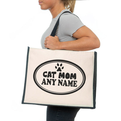 Personalised Cat Mom Tote Bag Any Name Cat Lover Ladies Canvas Shopper