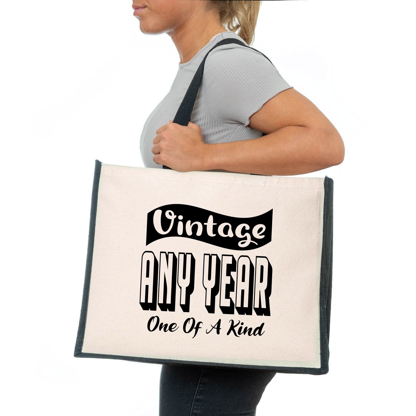 Personalised Birthday Any Year Tote Bag Birth Year Ladies Canvas Shopper