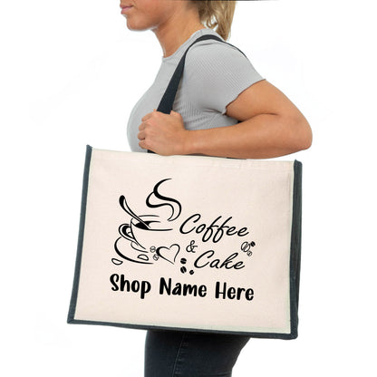 Personalised Coffee Shop Tote Bag Business Company Name Ladies Canvas Shopper