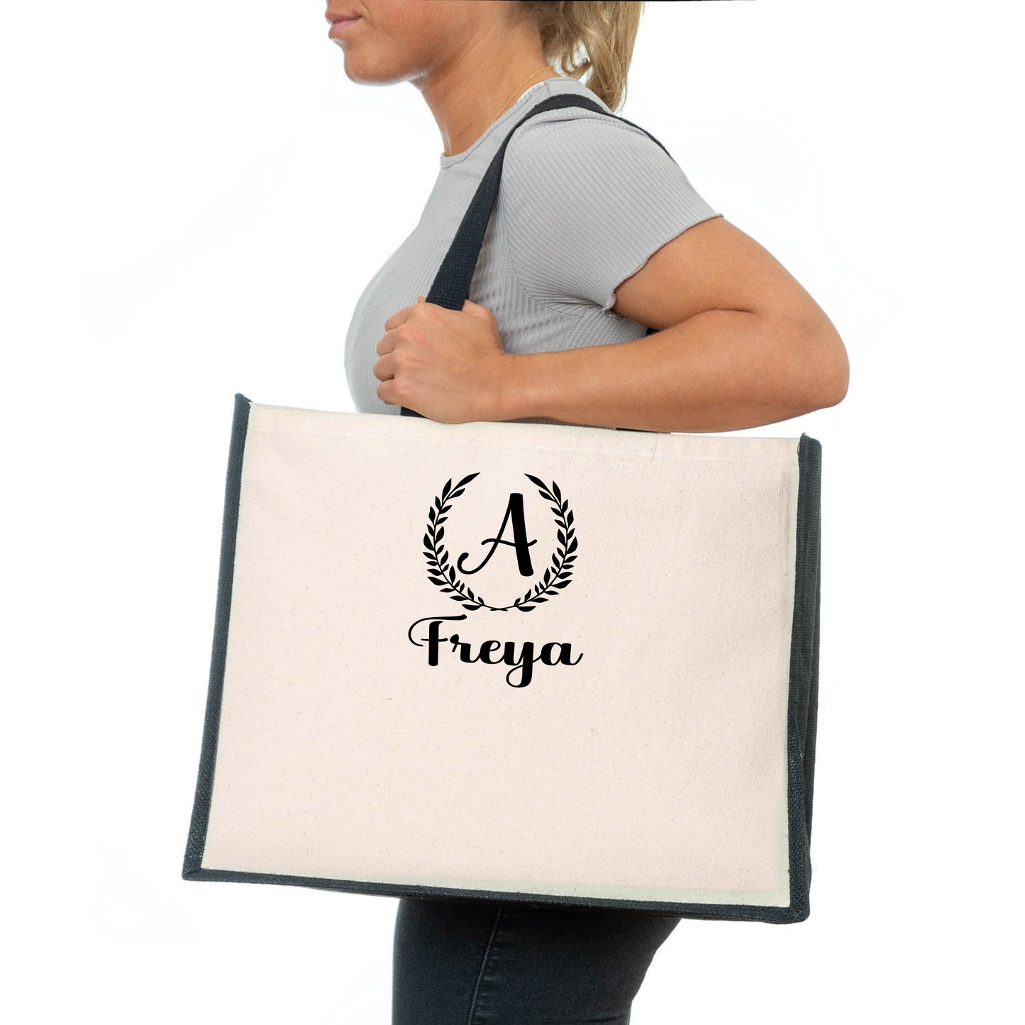 Personalised Tote Bag Beach Wedding Birthday Bridal Name Monogram Shopper