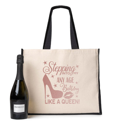 Personalised Stepping Into Birthday Tote Bag Any Age Ladies Canvas Shopper
