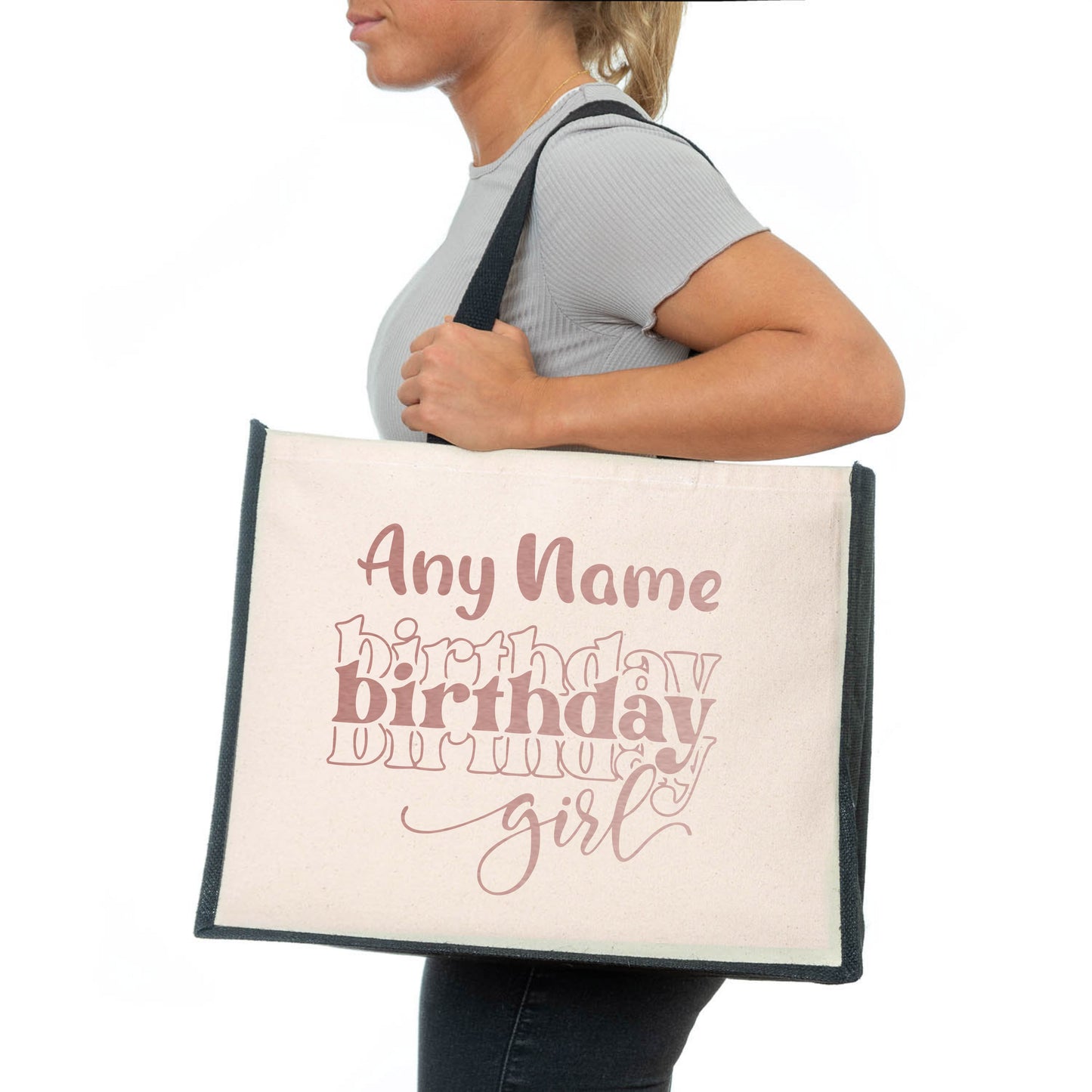 Personalised Birthday Girl Tote Bag Any Name Ladies Canvas Shopper
