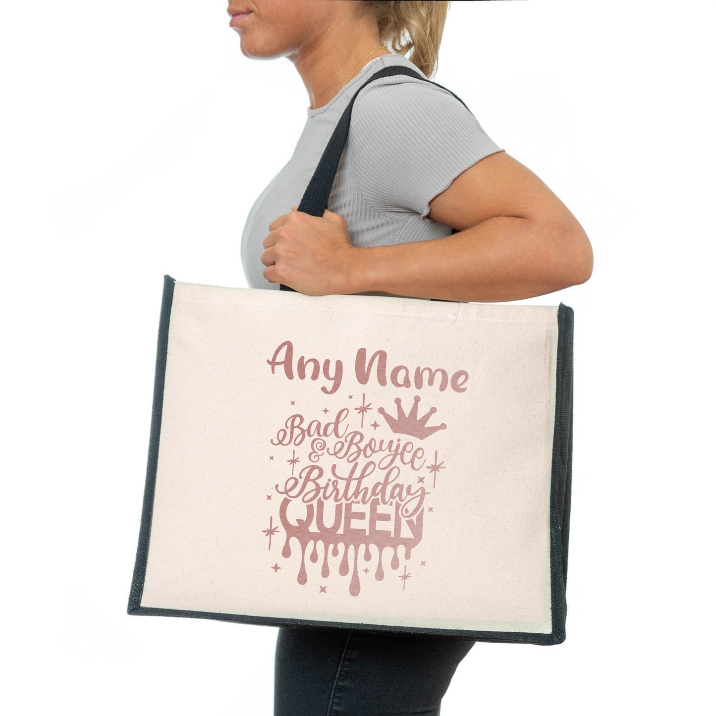 Personalised Bad & Boujee Birthday Tote Bag Any Name Ladies Canvas Shopper