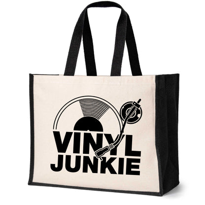 Vinyl Junkie Tote Bag Music Lovers Ladies Canvas Shopper