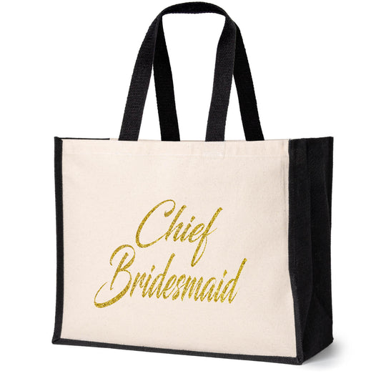 Chief Bridesmaid Tote Bag Wedding Hen Party Idea Jute Canvas Shopper