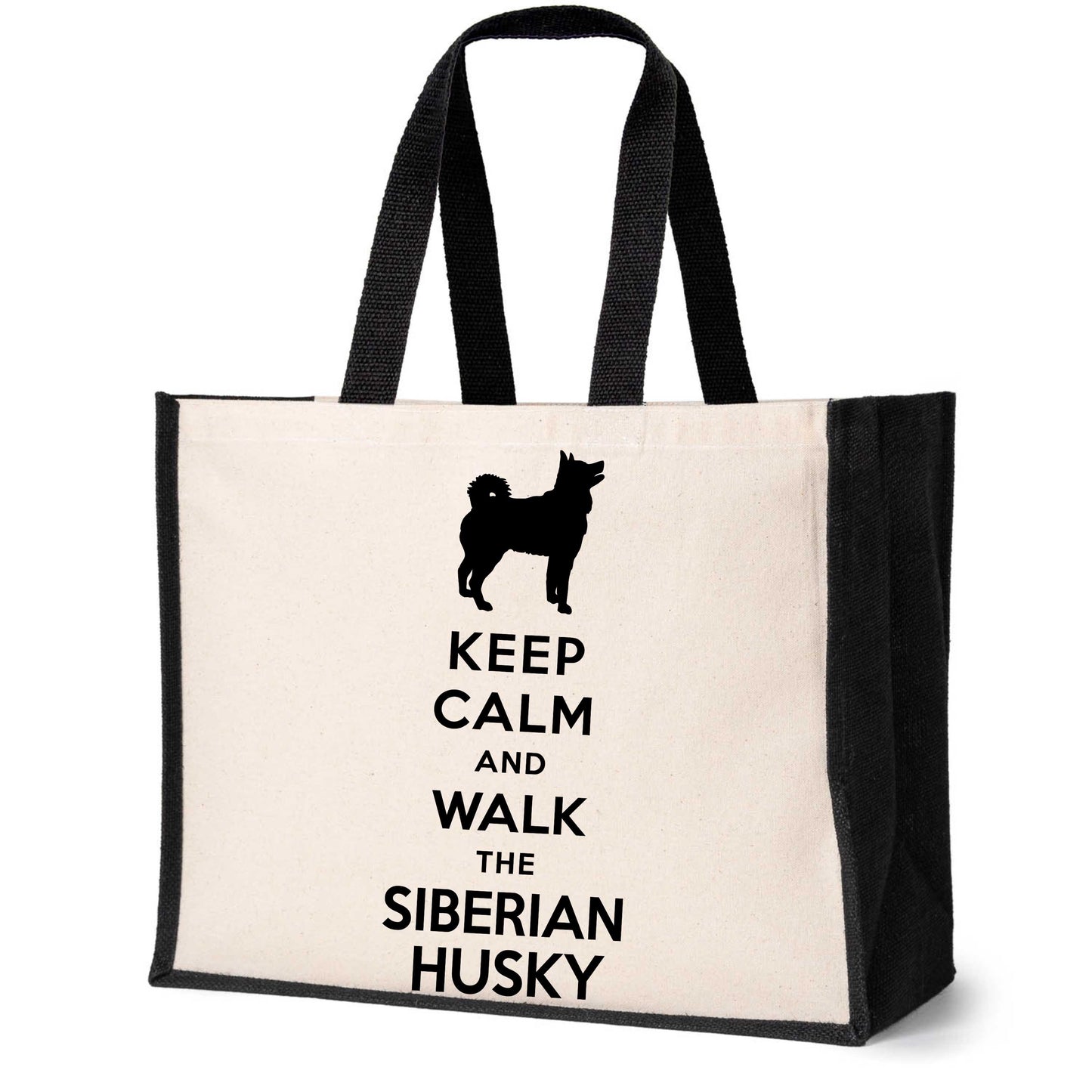 Keep Calm & Walk Siberian Husky Tote Bag Dog Lovers Ladies Canvas Shopper