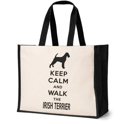 Keep Calm & Walk Irish Terrier Tote Bag Dog Lovers Ladies Canvas Shopper