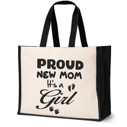 Proud New Mom It's A Girl Tote Bag New Baby Ladies Canvas Shopper