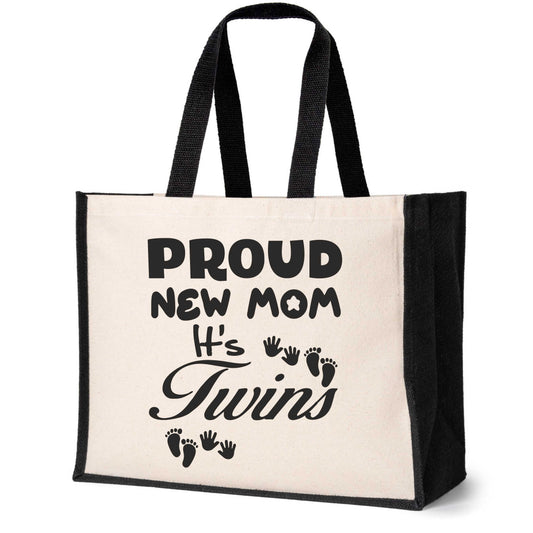 Proud New Mom It's Twins Tote Bag New Baby Ladies Canvas Shopper