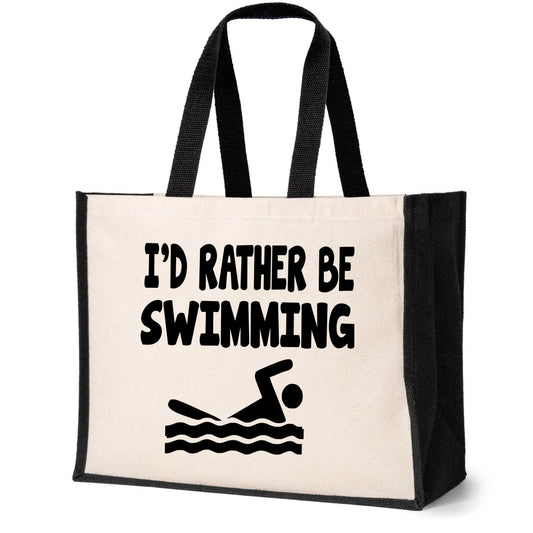 I'd Rather Be Swimming Tote Bag Birthday Gift Ladies Canvas Shopper