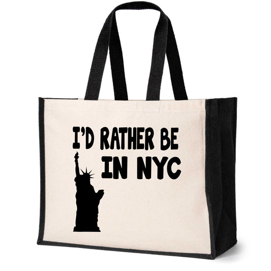 I'd Rather Be In New York Tote Bag Holiday Birthday Gift Ladies Canvas Shopper