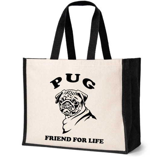 Pug Tote Bag Dog Lovers Gift Ladies Canvas Shopper