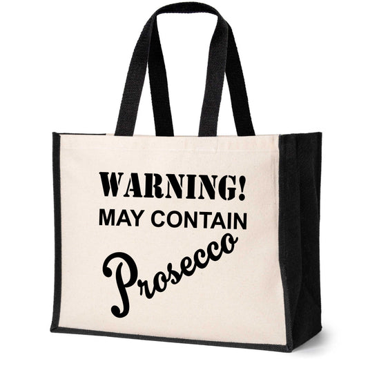 Warning Contains Prosecco Tote Bag Birthday Ladies Canvas Shopper