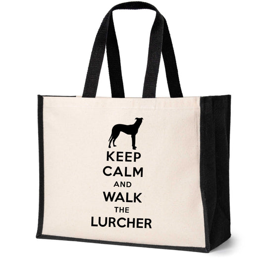 Keep Calm & Walk The Lurcher Tote Bag Dog Lovers Ladies Canvas Shopper