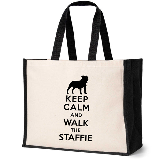 Keep Calm & Walk The Staffie Tote Bag Dog Lovers Ladies Canvas Shopper